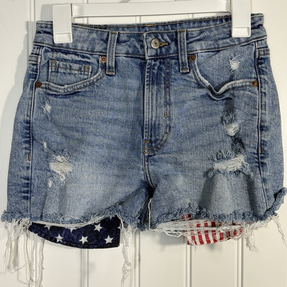 Old Navy‎ O.G. High Rise Distressed Flag Pocket Denim Shorts Women's Size 2